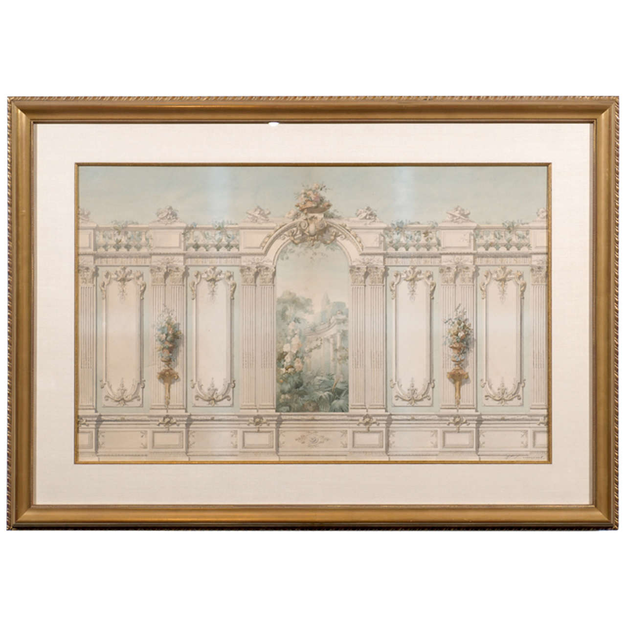 19th Century  French Architectural Watercolor, Circa 1810 For Sale
