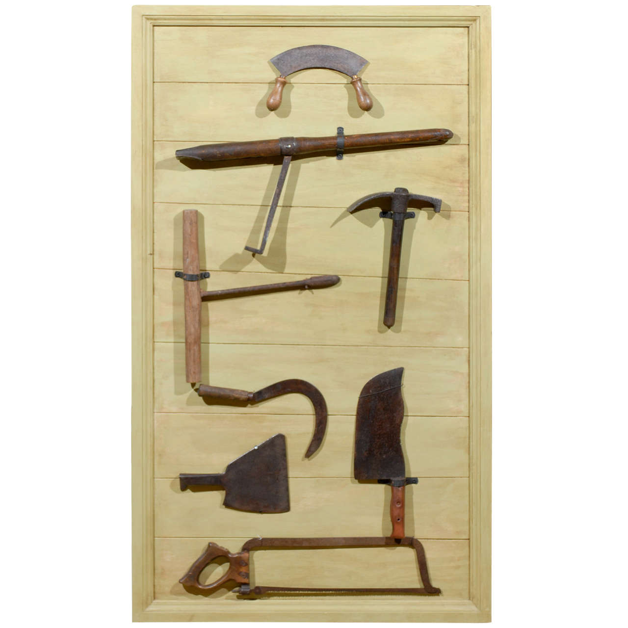 Handmade Plaque with19th Century French Tools For Sale