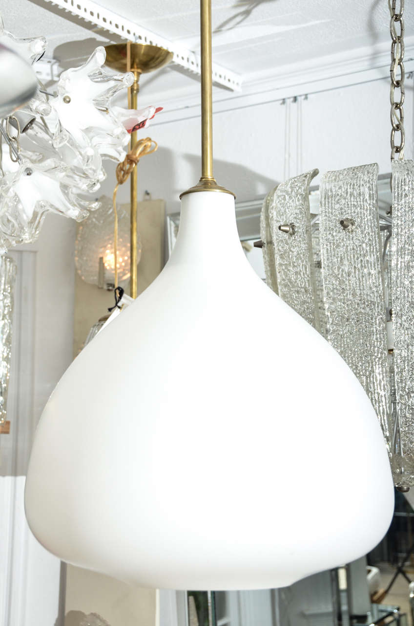 Italian Frosted Glass Globe and Brass Pendant For Sale