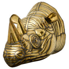 Sergio Bustamante Brass Rhino Sculpture