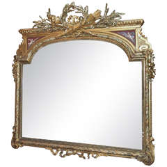 Antique French Louis XVI Enamel and Gold Leaf Horizontal Mirror circa 1880