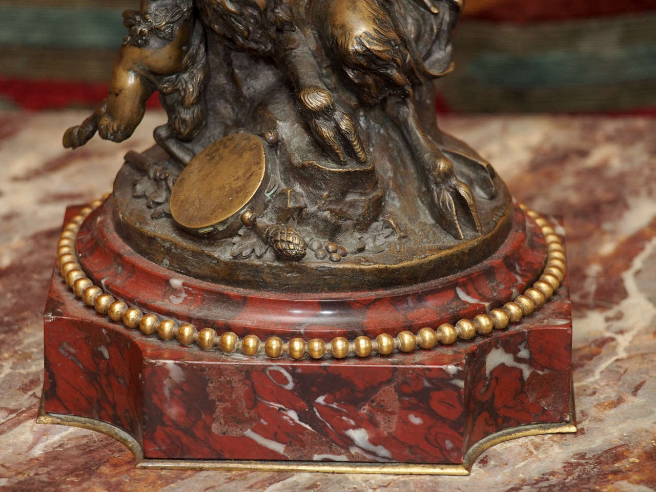 Neoclassical Revival 19th C. Bronze of Glaistig and Satyr Child on Rouge Marble Base For Sale