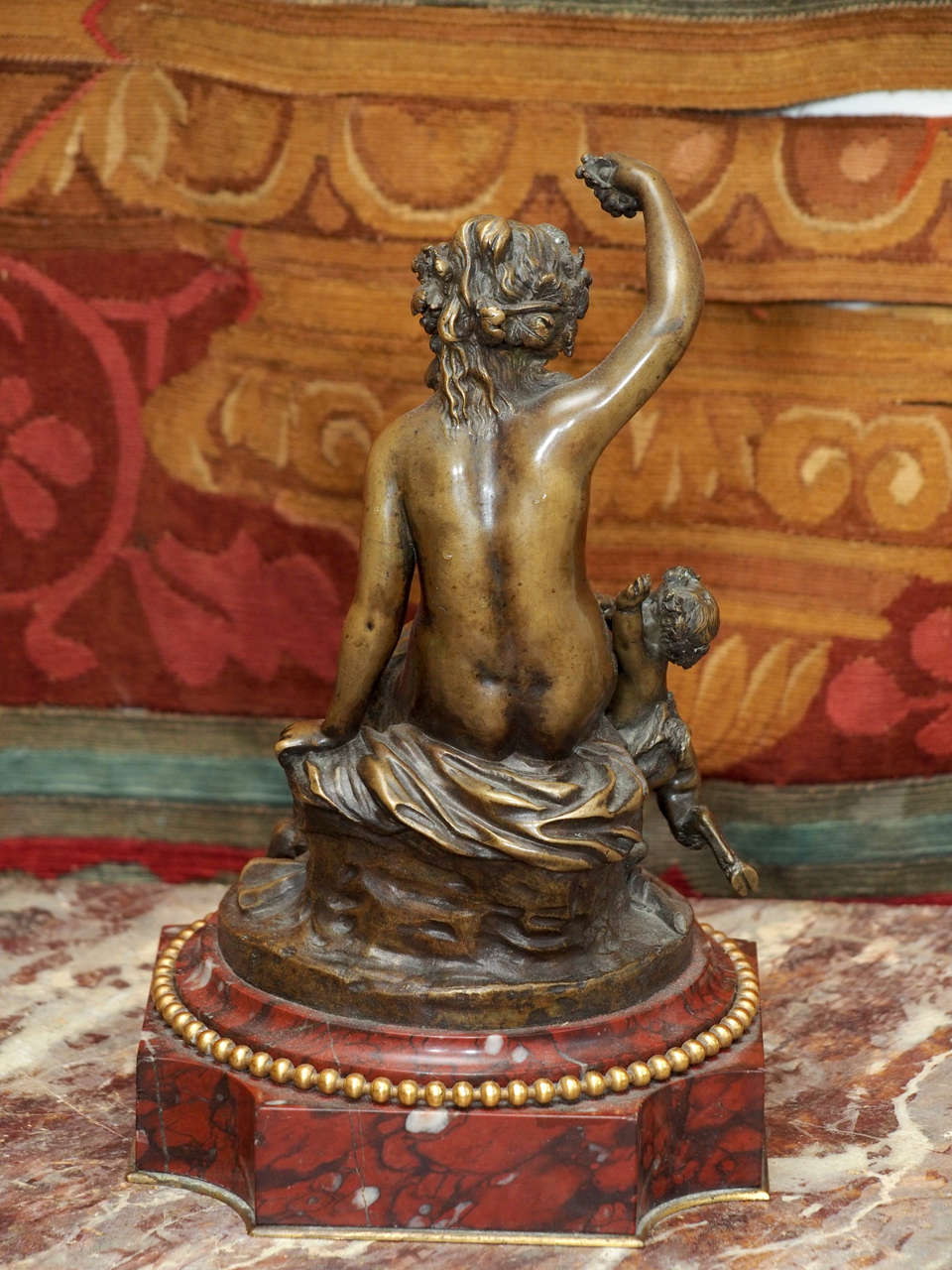 19th C. Bronze of Glaistig and Satyr Child on Rouge Marble Base In Excellent Condition For Sale In Natchez, MS
