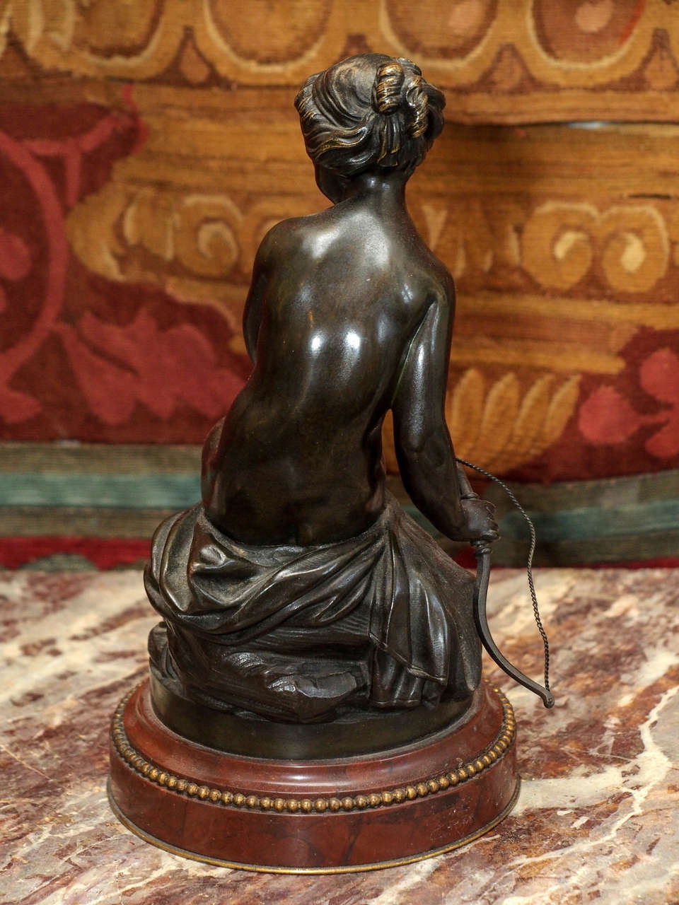 Marble French Bronze of Diana the Huntress For Sale