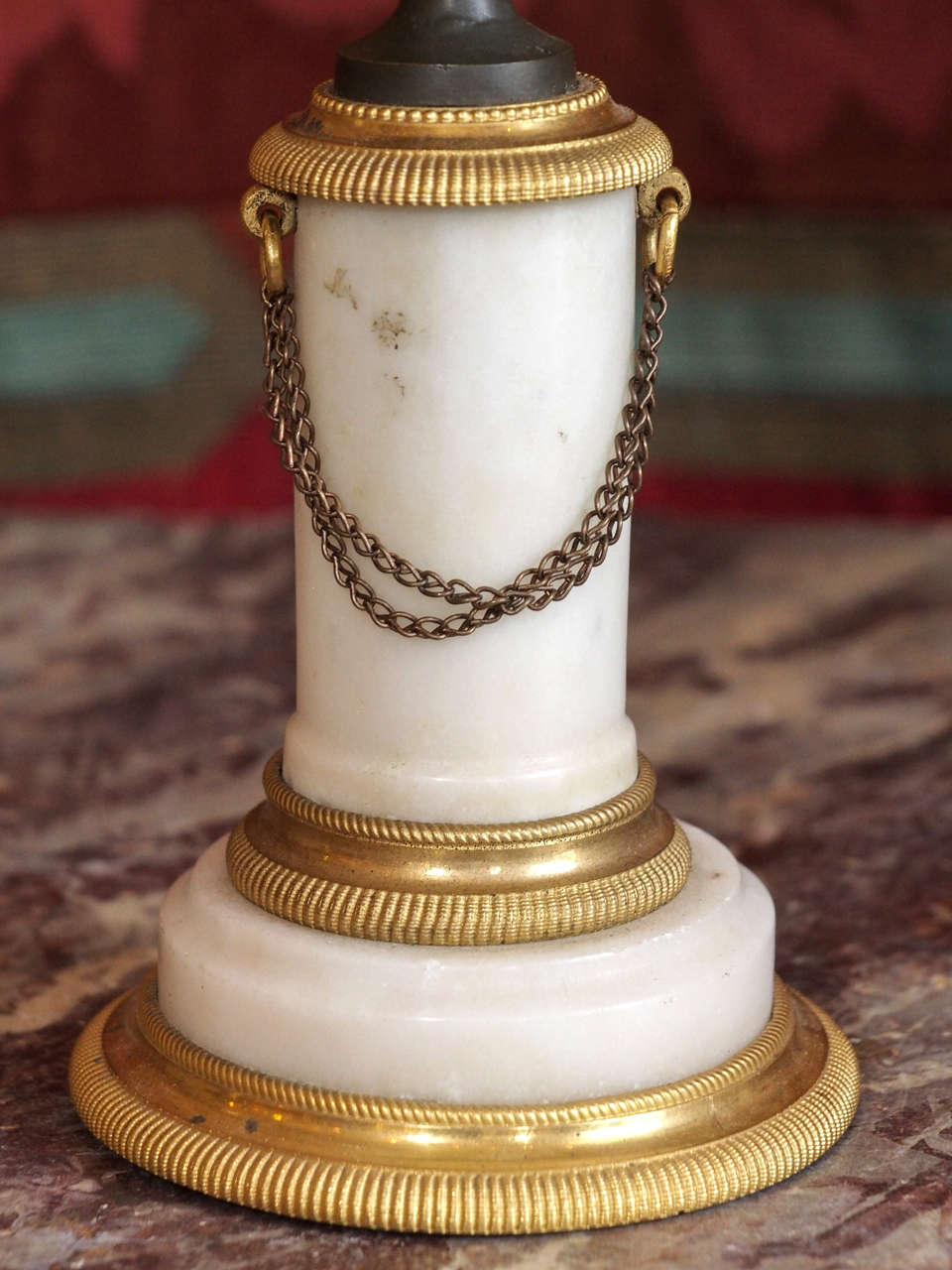 Pair of Period Louis XVI Patinated and Gilt Bronze with Marble Cassolet In Excellent Condition For Sale In Natchez, MS