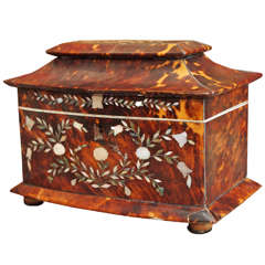 English William IV Tortoishell and Mother of Pearl Tea Caddy