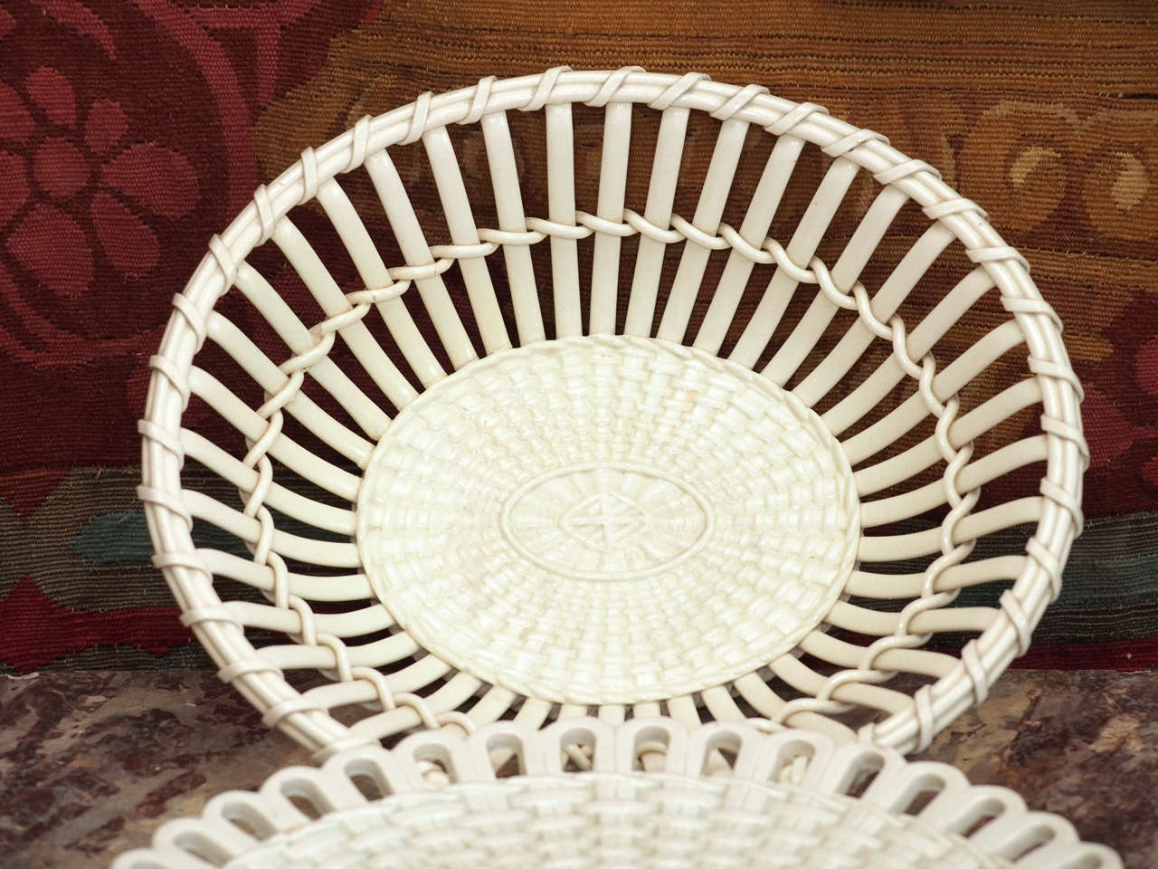 Pair of French Creil Creamware Baskets with underplates at 1stdibs