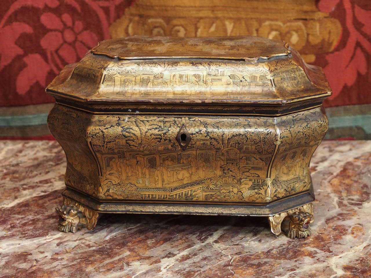 Chinese Penwork Papier Mache Tea Caddy at 1stdibs