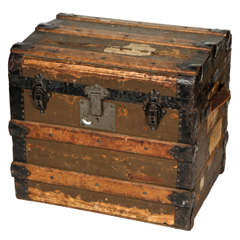 Small 1800s Wood and Metal Trunk with Paper Labels