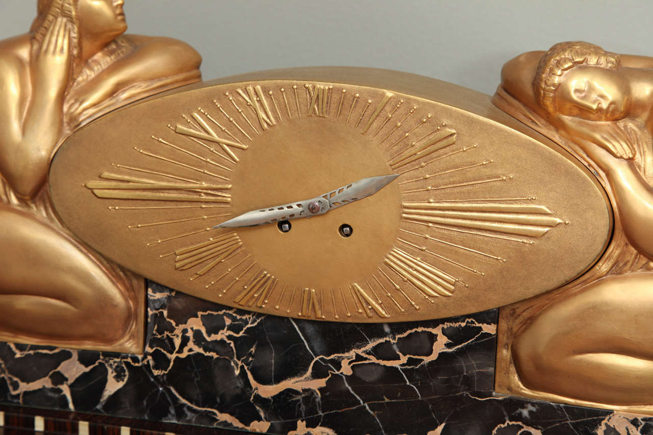 Mid-20th Century French Art Deco Mantle Clock by Raoul-Eugène Lamourdedieu