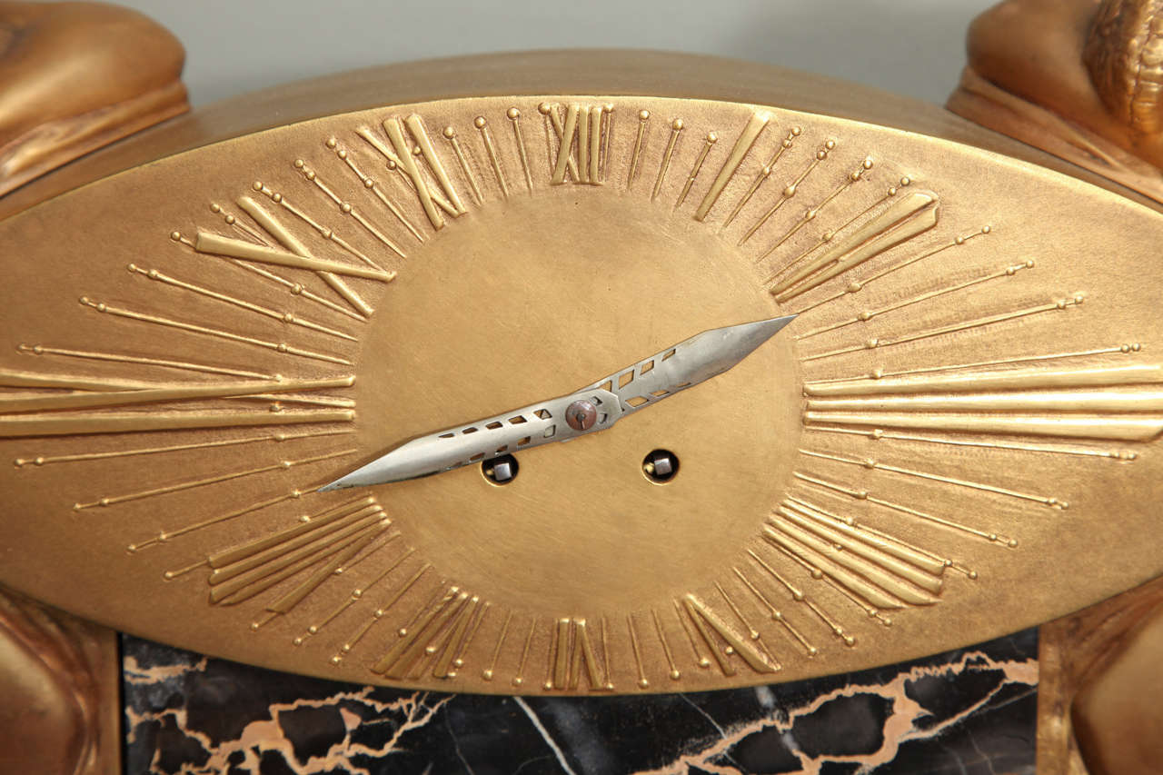 French Art Deco Mantle Clock by Raoul-Eugène Lamourdedieu 1