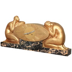French Art Deco Mantle Clock by Raoul-Eugène Lamourdedieu