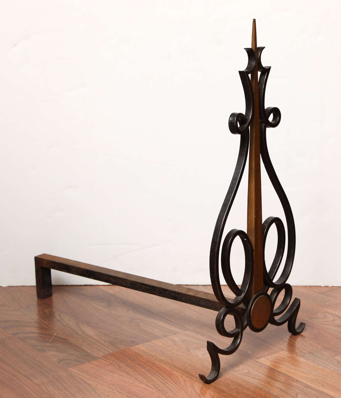 Wrought Iron René Drouet Pair of French 1940's Andirons