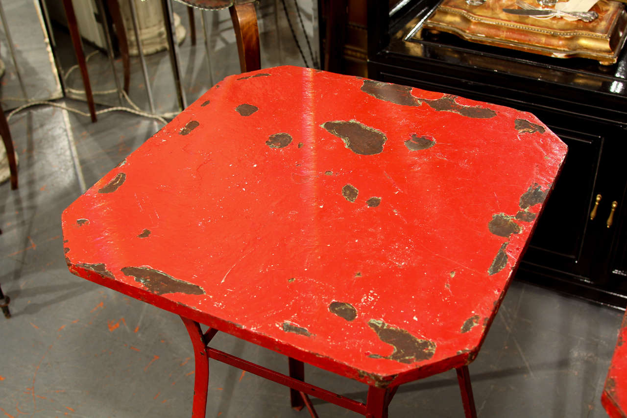 Pair Red French Metal Tables 1