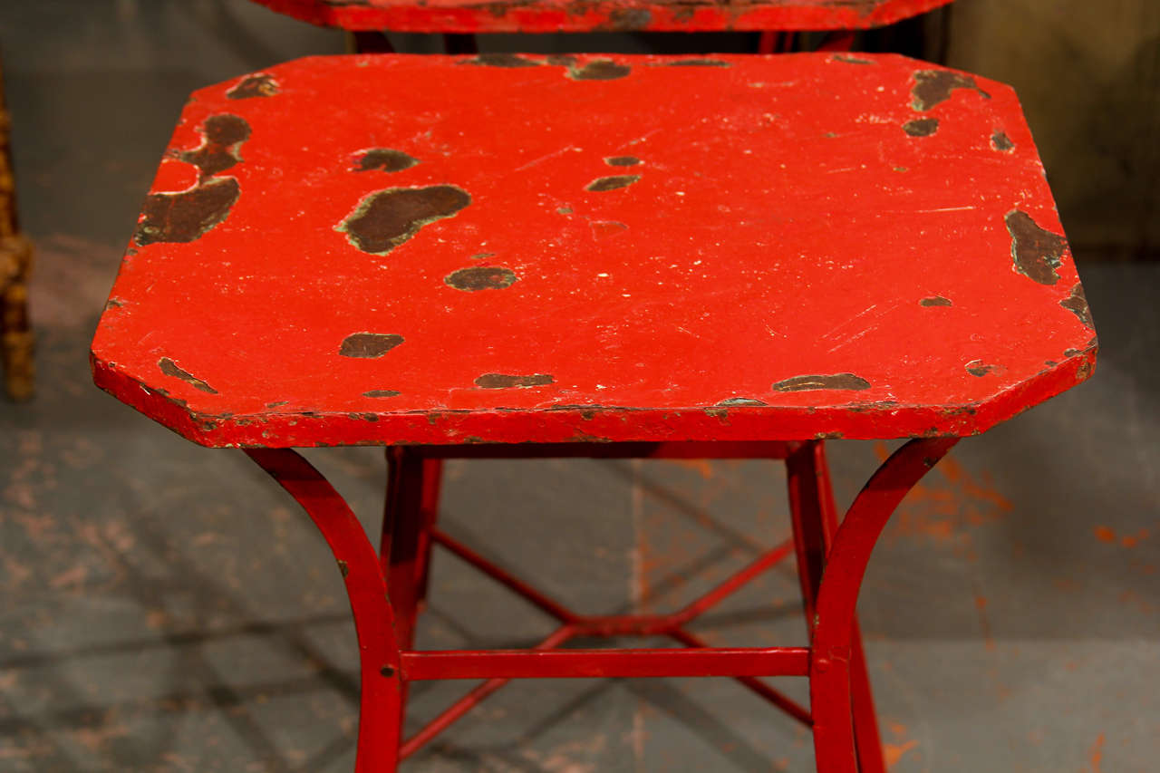 Pair Red French Metal Tables 4