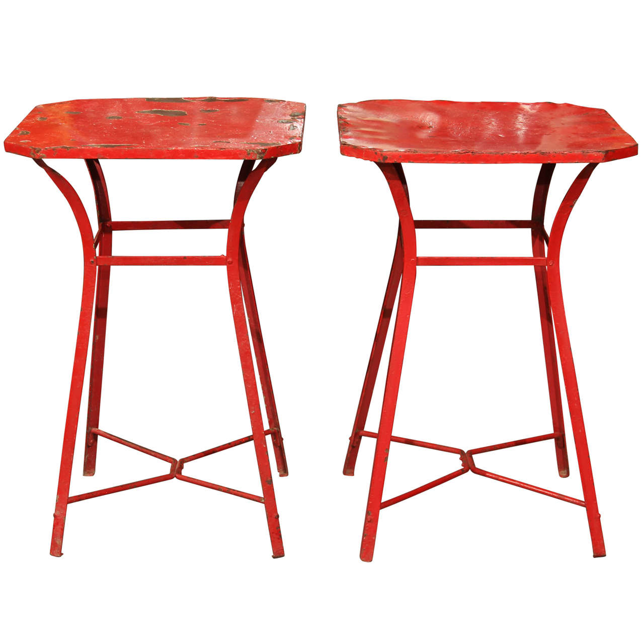 Pair Red French Metal Tables