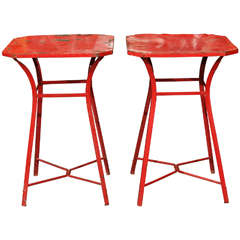 Pair Red French Metal Tables