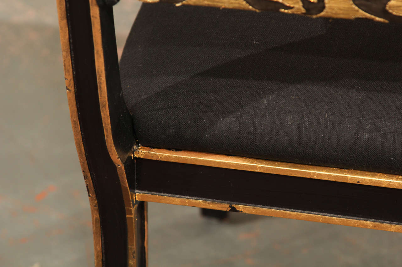 Wood Six Handsome Chairs in Black Linen