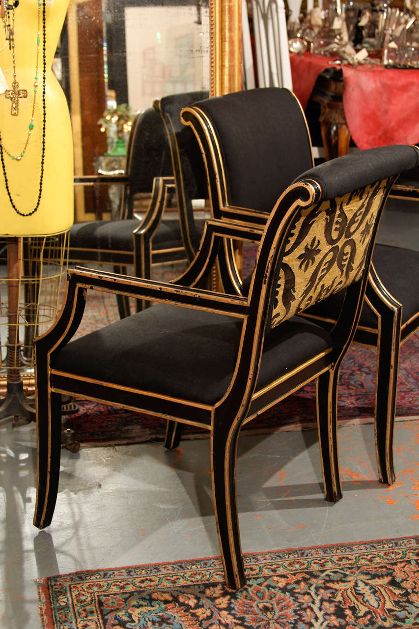 Six Handsome Chairs in Black Linen 1