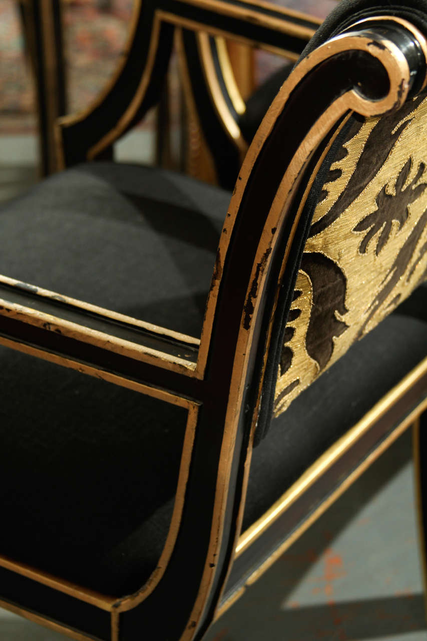 Six Handsome Chairs in Black Linen 2