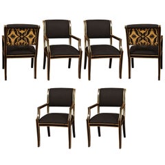 Six Handsome Chairs in Black Linen