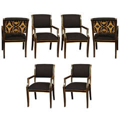6 Handsome Chairs In Black Linen 7