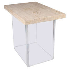 French Lucite and Limestone Side Tables