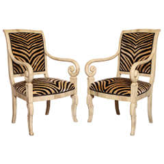 Pair of Spectacular Karl Springer Style Faux Parchment Lacquered Armchairs