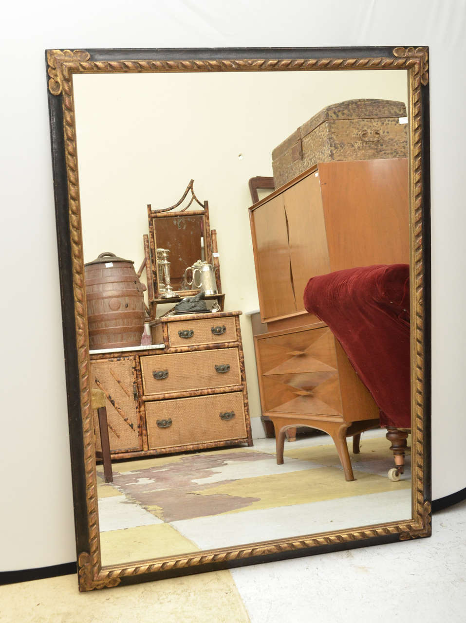 Large Decorative Ebonized and Gilt Carved Mirror