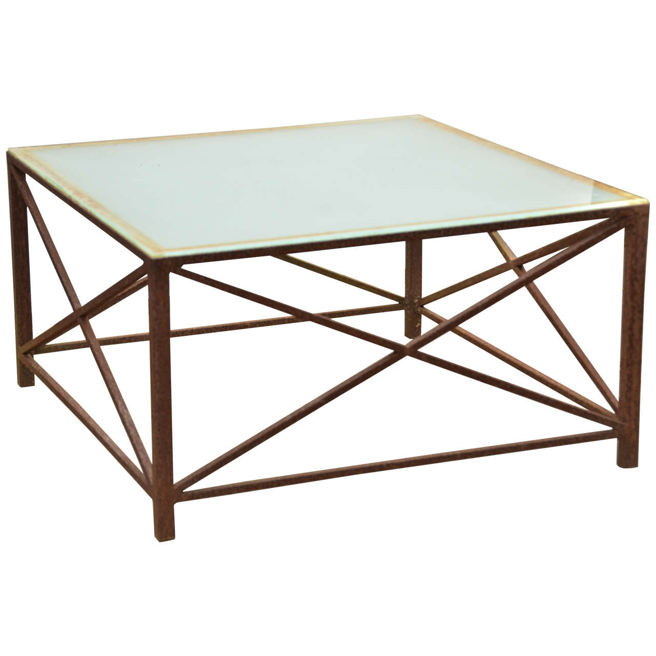 American Rusted Iron Coffee Table with "X" Braced Sides For Sale