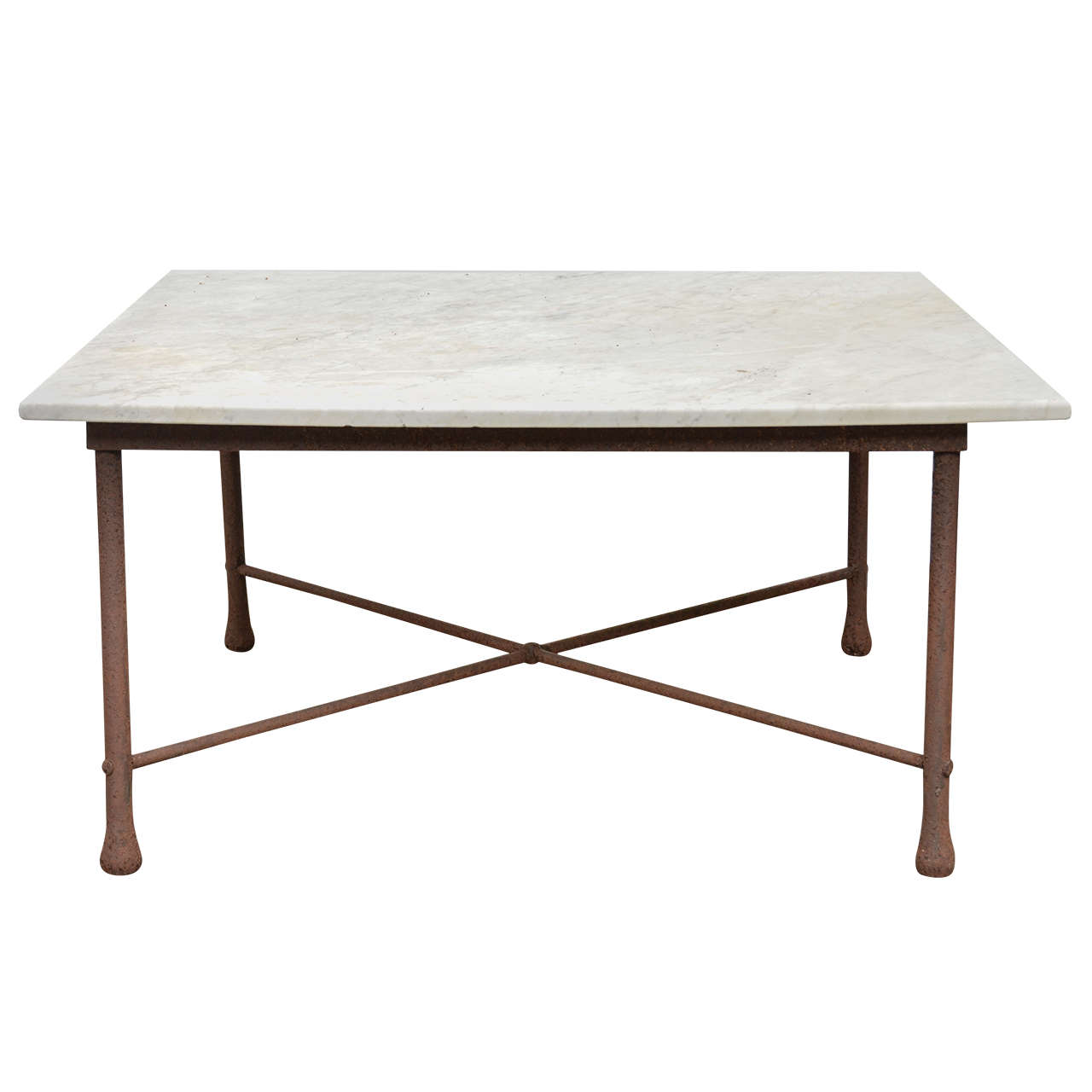 American 1970s Wrought Iron Coffee Table with Marble Top For Sale