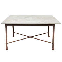 American 1970s Wrought Iron Coffee Table with Marble Top
