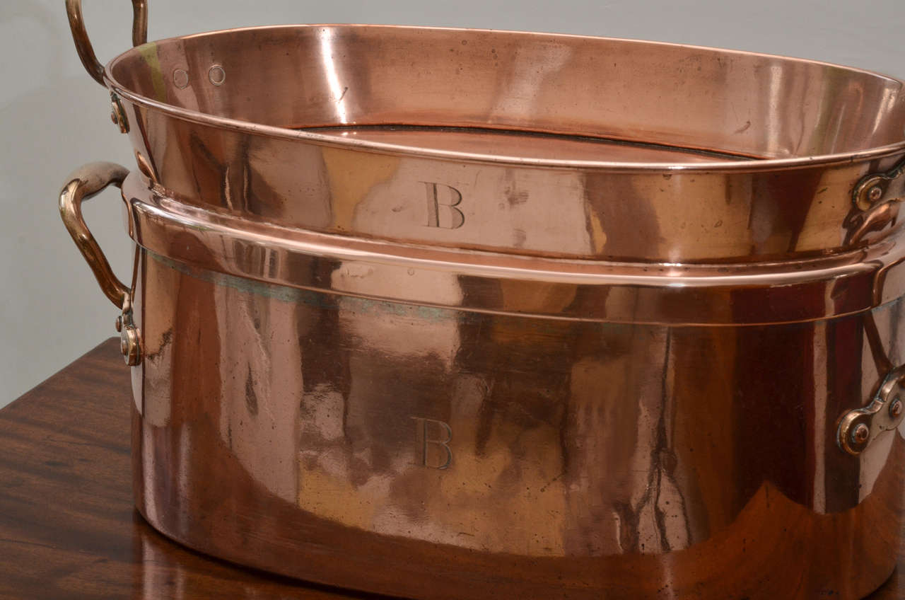 Large Copper English Tray Lidded Oval Fish Poaching Pot at 1stDibs