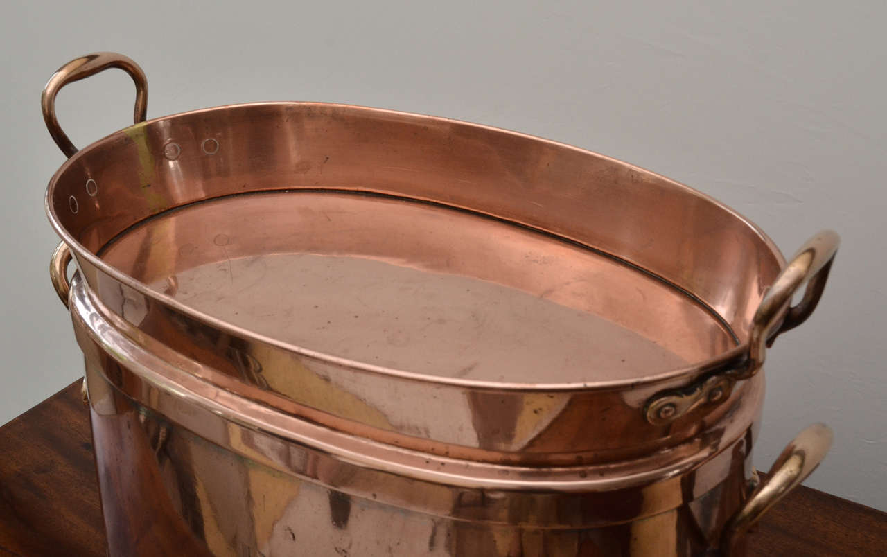 Large Copper English Tray Lidded Oval Fish Poaching Pot at 1stDibs