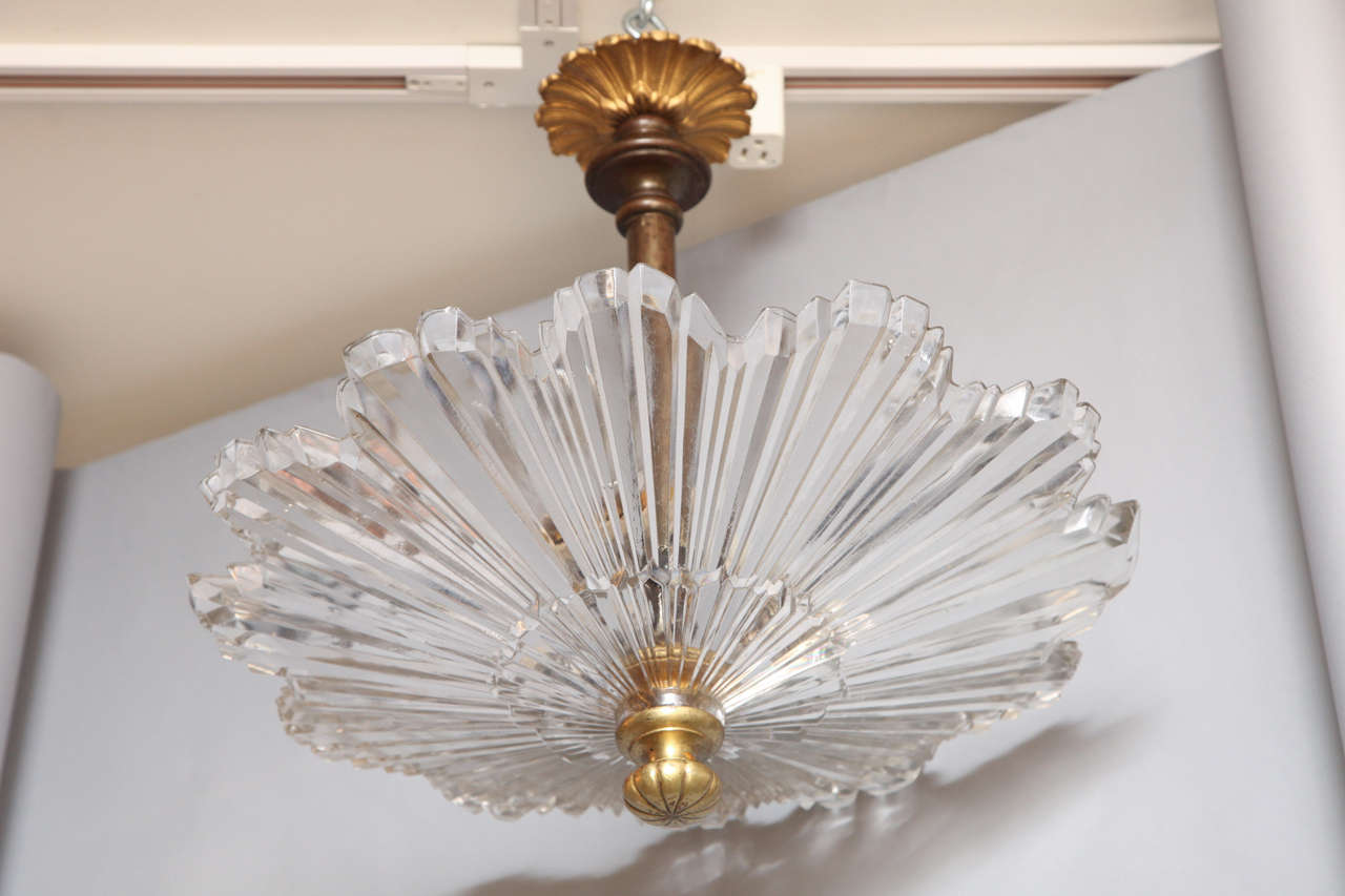 American Flush Mount Glass, Sunburst Ceiling Light In Excellent Condition In New York, NY