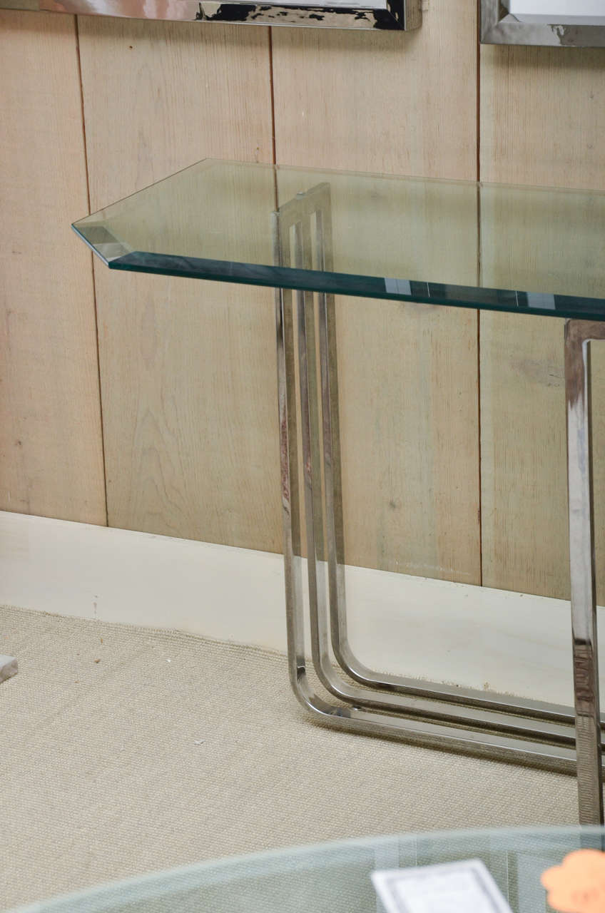 Attractive Vintage Chrome and Glass Console In Excellent Condition In Water Mill, NY