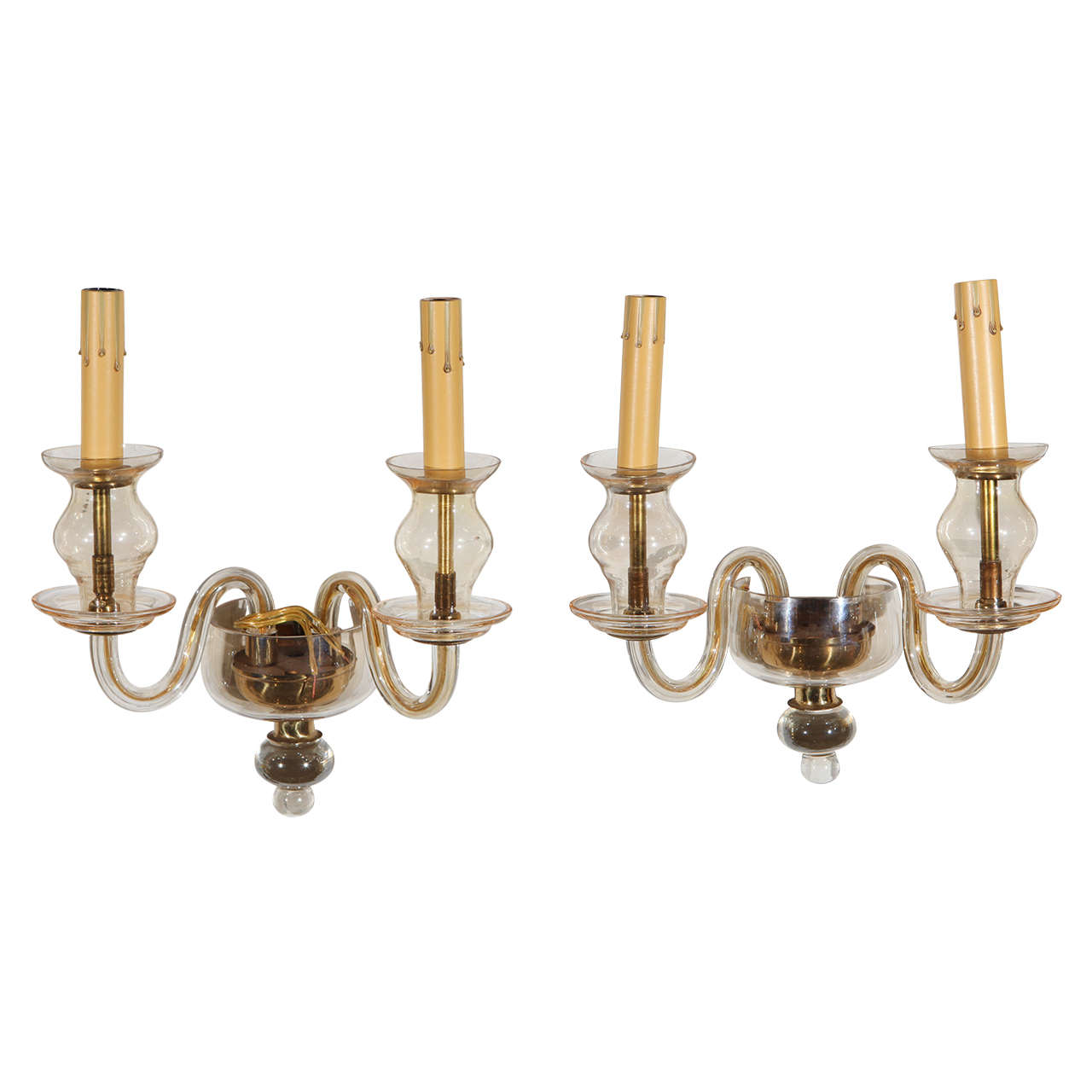 Pair of Vintage Italian Murano Glass Sconces For Sale