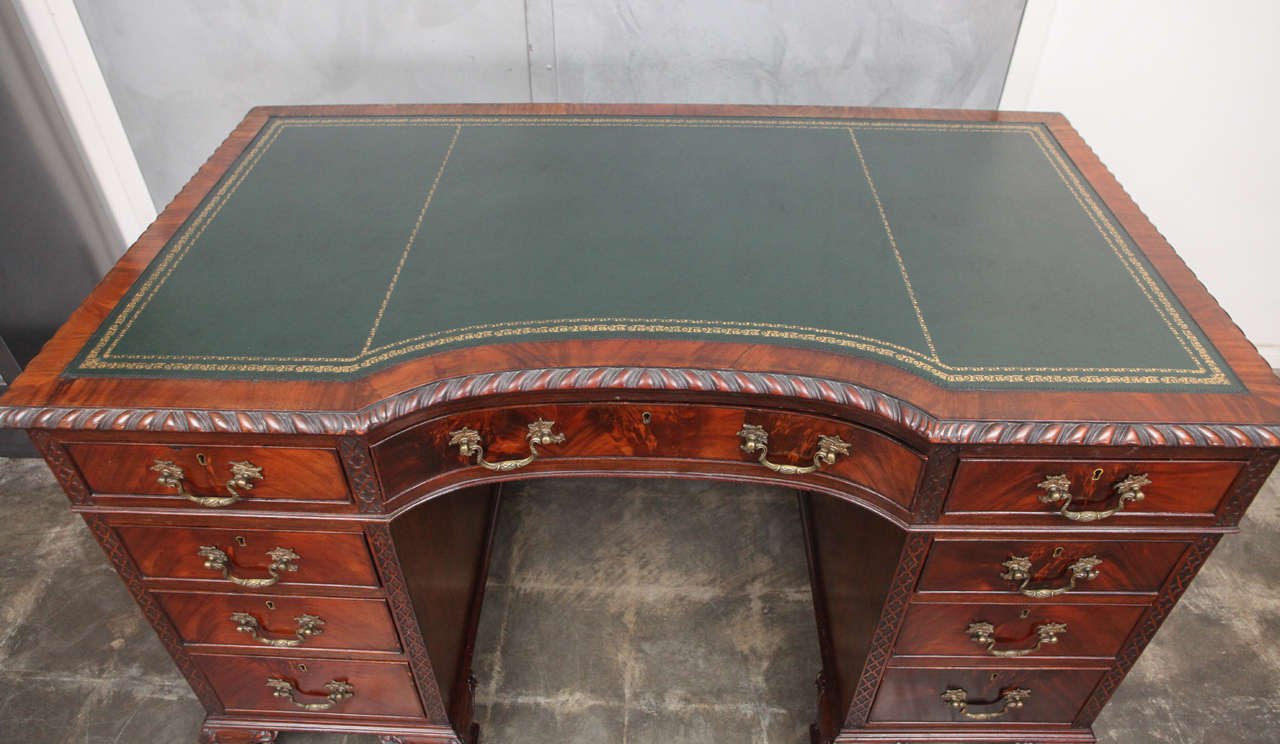 British Chippendale Style Two-Pedestal Desk For Sale