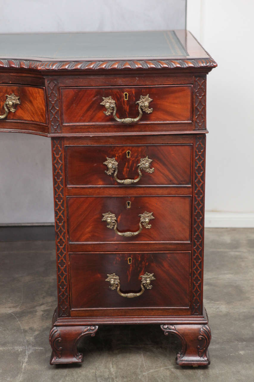 Inlay Chippendale Style Two-Pedestal Desk For Sale