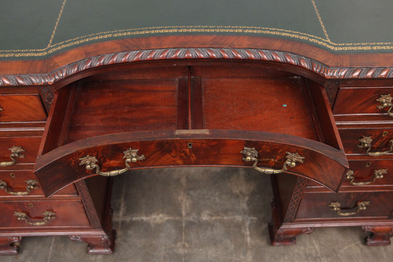 Mahogany Chippendale Style Two-Pedestal Desk For Sale