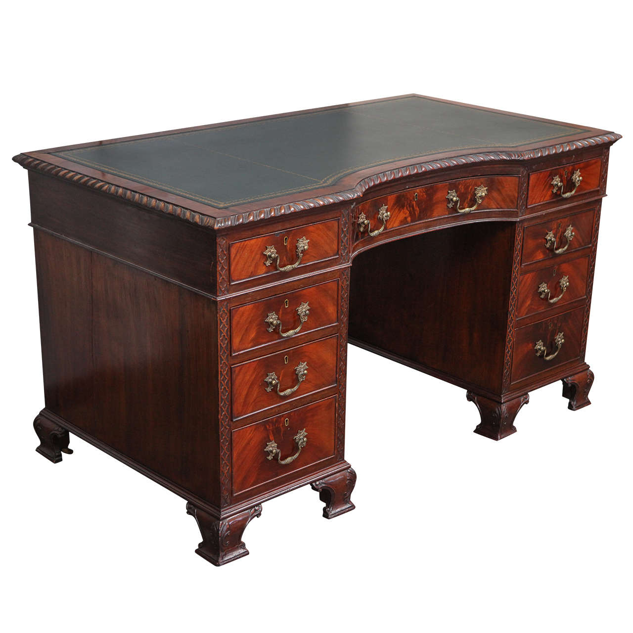 Chippendale Style Two-Pedestal Desk For Sale