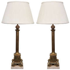 Pair of Empire Style Marble and Bronze Lamps
