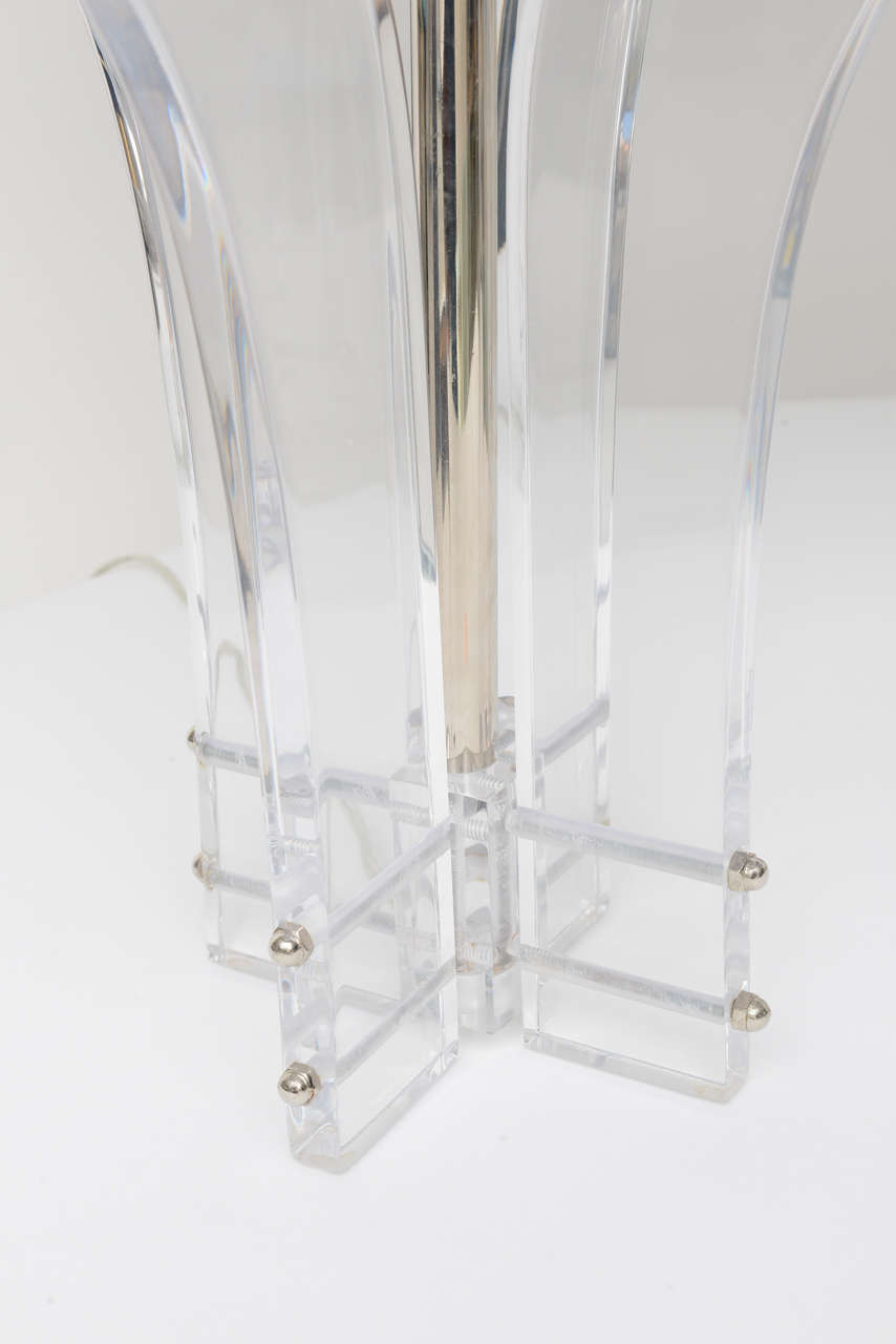 American Pair of Plume Table Lamps in Lucite For Sale