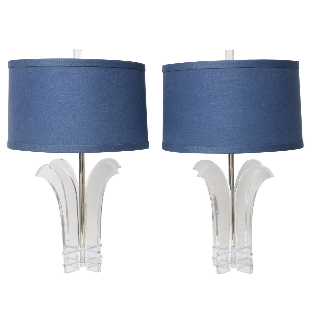 Pair of Plume Table Lamps in Lucite For Sale