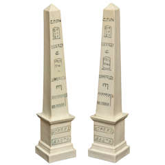 Porcelain Obelisks with Hieroglyphs Decoration Antique Porcelain Obelisks with Hieroglyphs Decoration