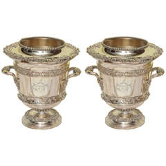 Pair of Regency Period Old Sheffield Silver Plated Urn Form Wine Coolers