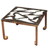 Italian gilt metal and inlaid marble top side table