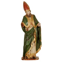 Antique Late 18th/ Early 19th Century Wood Statue of a Bishop