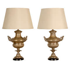Pair of Italian Silver Metal Lamps 8