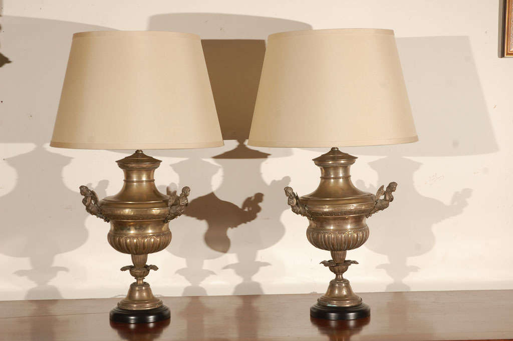 Pair of Italian Silver Metal Lamps For Sale at 1stDibs